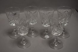 A set of six clear cut crystal wine glasses by Brierley