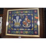 A 20th century embroidery for the marriage of Charles and Dianna in an oak frame