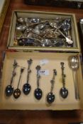 A selection of collectable souvineer spoons including Australian themed
