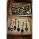 A selection of collectable souvineer spoons including Australian themed