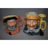 Two Royal Doulton character jugs including Falstaff and Veteran Motorist