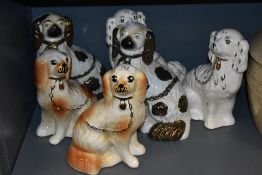 Three pairs of vintage ceramic spaniel dogs