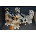 Three pairs of vintage ceramic spaniel dogs