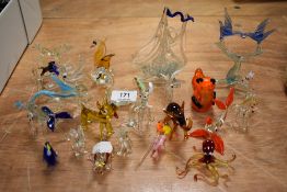 A selection of various design glass art animals and decorations