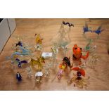 A selection of various design glass art animals and decorations