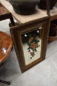 A late 19th century hand decorated mirror, the bevelled plate painted with roses, and enclosed buy a