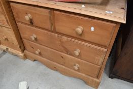A natural pine chest of two over two drawers, width approx. 89cm