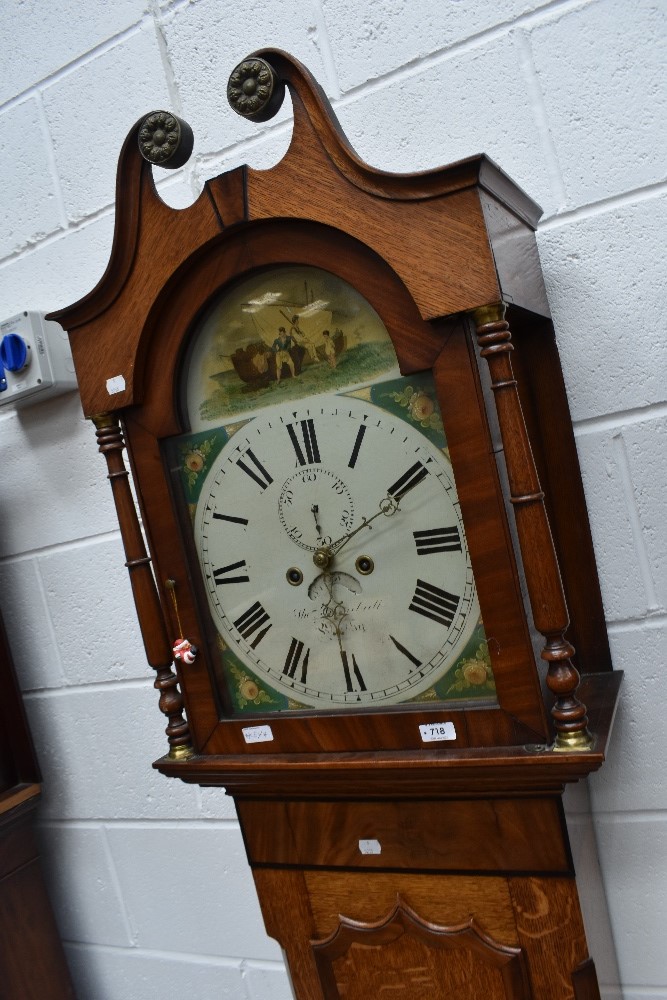 A 19th Century oak cased long case clock having 8 day movement , painted dial, name indistinct