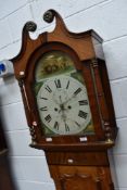 A 19th Century oak cased long case clock having 8 day movement , painted dial, name indistinct