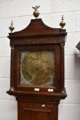 An 18th Century oak long cased clock having 30hr movement and brass dial named for T Savage,
