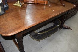 A part period oak kitchen/refectory table having refurbished top and bobbin turned legs , approx.
