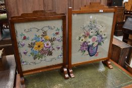 Two embroidered fire screens