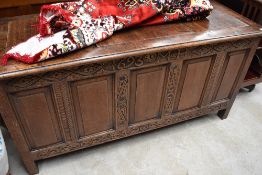 A large Georgian coffer or marriage chest. Having date carved to front reading 1693 with initials