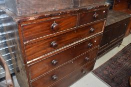 A 19th century mahogany chest of two over three drawers, AF with veneer depletions.