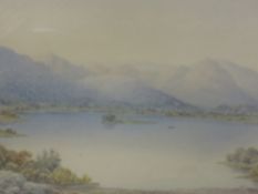 William T Longmire, a watercolour, Grasmere, signed and dated 1877, 28 x 45cm, mounted framed and