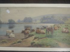 L Sedden, (19th century), a watercolour, lakeside cattle, indistinctly signed and dated 1882, 34 x