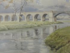 Attributed to B Eyre Walker (1886-1972), a watercolour, Bela viaduct, 33 x 47cm, mounted framed