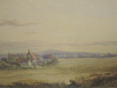 William Hunt, attributed to, a watercolour, country landscape, 14 x 32cm, mounted framed and glazed,
