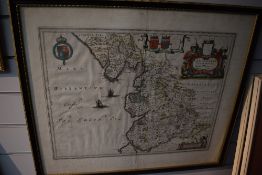 Antique Map. Lancashire. Later colouring. Framed and glazed. (1)