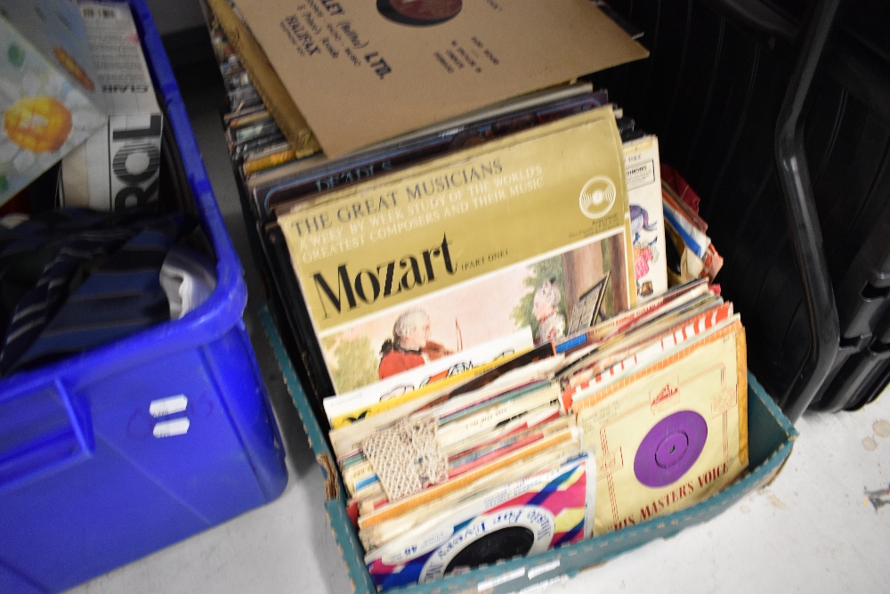 A selection of vinyl singles and albums including country chamber music and rock interest