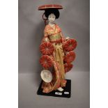 A vintage Japanese Kabuki figure study of a Geisha having porcelain body with glass eyes