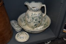 A Victorian wash jug and bowl set by Stoke pottery no. 500
