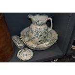 A Victorian wash jug and bowl set by Stoke pottery no. 500