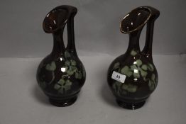 A pair of antique Barbotine vase decorated with ivy leaf pattern in an Art Nouveau design