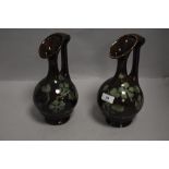 A pair of antique Barbotine vase decorated with ivy leaf pattern in an Art Nouveau design