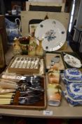 A selection of cutlery , boxed cake knife, boxed Royal Staffordshire spoon and dish, Noritake vases,