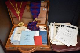 A selection of masonic regalia and ephemera including fine leather briefcase