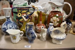 An assortment of ceramics , including Royal Bonn vase, Sylvac with squirrel form to handle,