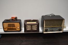 Three art deco and later transistor radios including Ultra, Marconi and Ferranti