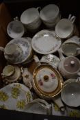 An assorted box of china to include Royal Albert 'Silver Maple' ,price Kensington teapot and more.