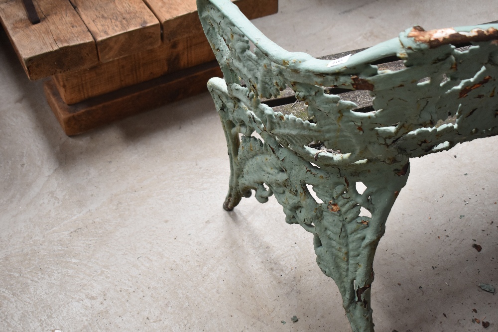 A Victorian cast iron bench in the manner of Coalbrookdale, fern and berry design, overpainted, - Image 5 of 7