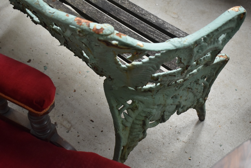 A Victorian cast iron bench in the manner of Coalbrookdale, fern and berry design, overpainted, - Image 7 of 7
