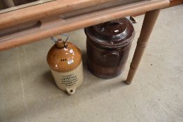 A vintage salt glazed flagon, named for T W Mason and an earthenware egg crock with lid