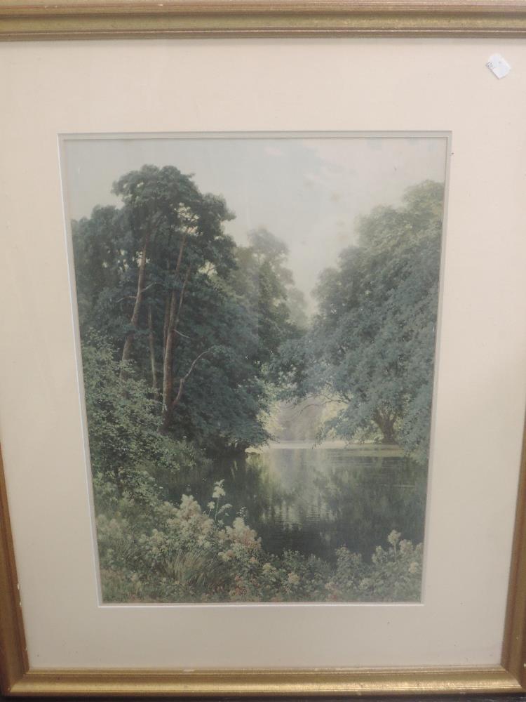 Sutton Palmer (1854-1933), after, a print, river scene, 60 x 40cm, mounted framed and glazed, 90 x