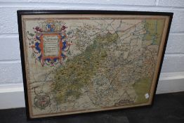 An early Victorian map print having inked details by Saxton of North Hamton along with similar later