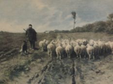 After A Mauve ( Dutch Hague School 1838 ) print on paper depicting shepherd droving flock of sheep