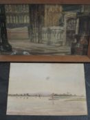 A late Victorian church interior scene watercolour, initialled F.M.M.P and dared 98 lower left,