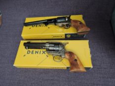 A Denix Replica Gold and Black Confederate Revolver in box and a Denix Replica 1869 Colt in box