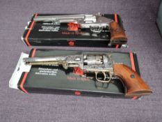 A Denix Replica Engraved Confederate Revolver in box and a Denix Replica Silver Smith & Wesson