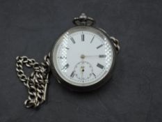 A Continental silver key wound pocket watch having Roman numeral dial with subsidiary seconds on a