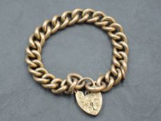 A 9ct rose gold curb-link bracelet with heart shaped padlock clasp, marked 9ct, 22grams.