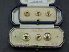 Two cases of 9ct gold collar studs of plain form, (2 missing), approx 4.6g