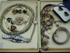 A selection of vinatge and later costume jewellery including lady's Zurich wrist watch, mosaic