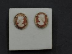 A pair of cameo 9ct gold stud earrings, approx 2.1g