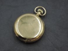 A gold plated Waltham full hunter top wound pocket watch no:16192378, having Roman numeral dial with