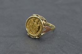 A gold 1/4 Ducat coin dated 1704 in a 14ct gold removable ring mount, size Q & approx 4.1g